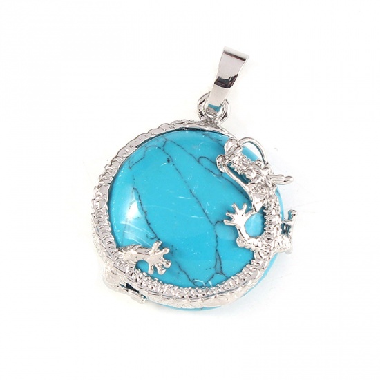 Picture of Turquoise ( Synthetic ) Charms Blue Round Dragon 3.4cm x 2.3cm, 1 Piece