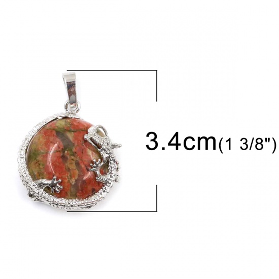 Picture of Unakite ( Natural ) Charms Multicolor Round Dragon 3.4cm x 2.3cm, 1 Piece