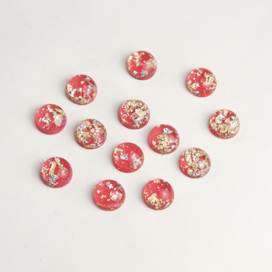 Picture of Resin Dome Seals Cabochon Round Red Foil 12mm Dia., 10 PCs
