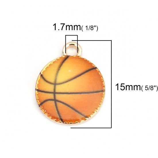 Picture of Zinc Based Alloy Sport Charms Basketball KC Gold Plated Orange Enamel 15mm x 12mm, 10 PCs