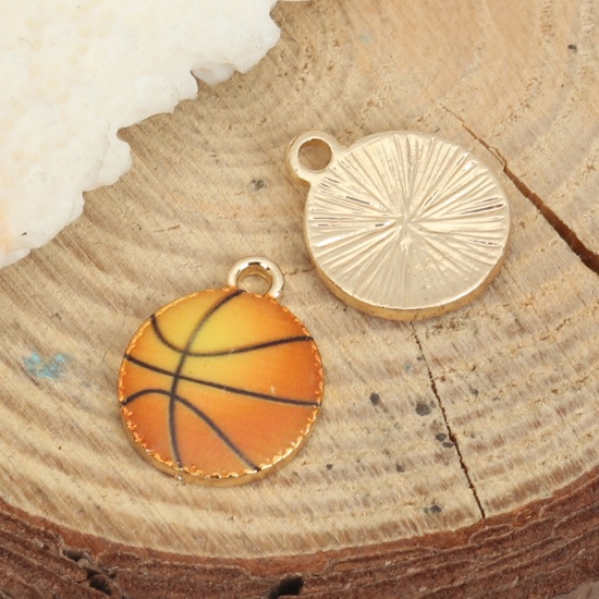 Picture of Zinc Based Alloy Sport Charms Basketball KC Gold Plated Orange Enamel 15mm x 12mm, 10 PCs