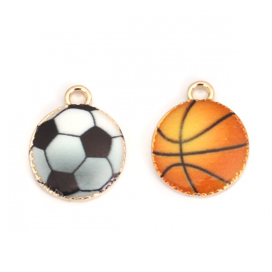 Picture of Zinc Based Alloy Sport Charms Basketball KC Gold Plated Orange Enamel 15mm x 12mm, 10 PCs