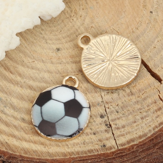 Picture of Zinc Based Alloy Sport Charms Football KC Gold Plated Black & White Enamel 15mm x 12mm, 10 PCs