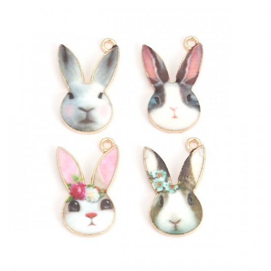 Picture of Zinc Based Alloy Charms Rabbit Animal KC Gold Plated Light Pink Enamel 19mm x 11mm, 10 PCs