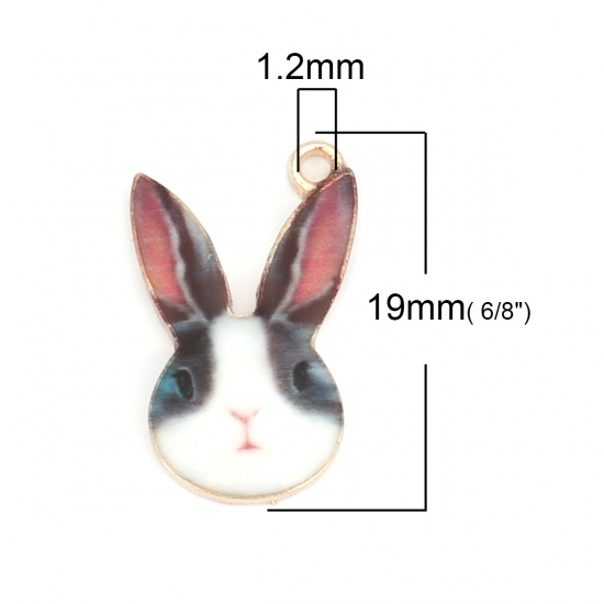 Picture of Zinc Based Alloy Charms Rabbit Animal KC Gold Plated Dark Gray Enamel 19mm x 11mm, 10 PCs