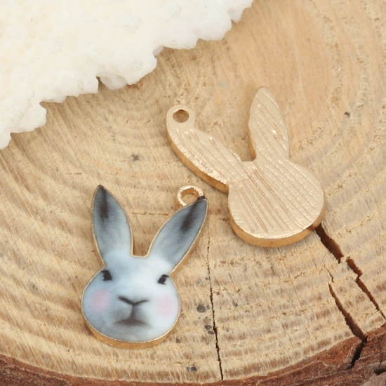 Picture of Zinc Based Alloy Charms Rabbit Animal KC Gold Plated Gray Enamel 19mm x 11mm, 10 PCs