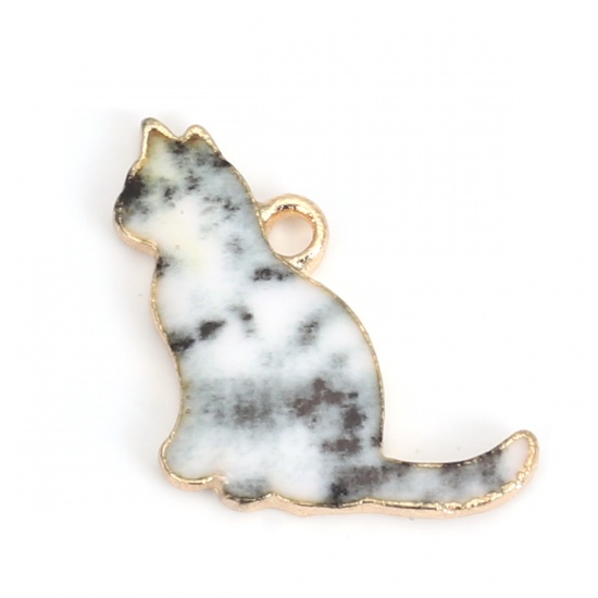 Picture of Zinc Based Alloy Charms Cat Animal KC Gold Plated Gray Enamel 17mm x 16mm, 10 PCs