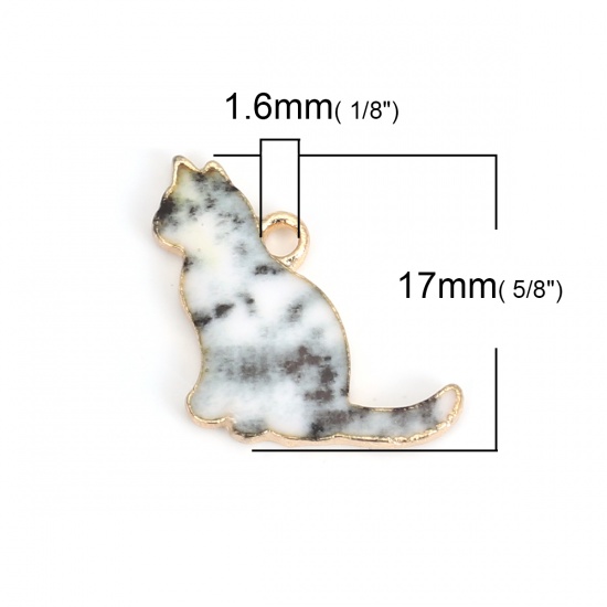 Изображение Подвески Кошка KC Позолоченный Серый С Эмалью 17мм x 16мм, 10 ШТ