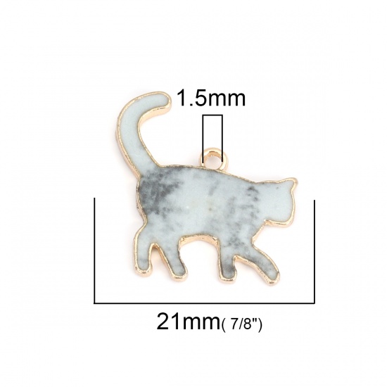 Изображение Подвески Кошка KC Позолоченный Серый С Эмалью 21мм x 20мм, 10 ШТ