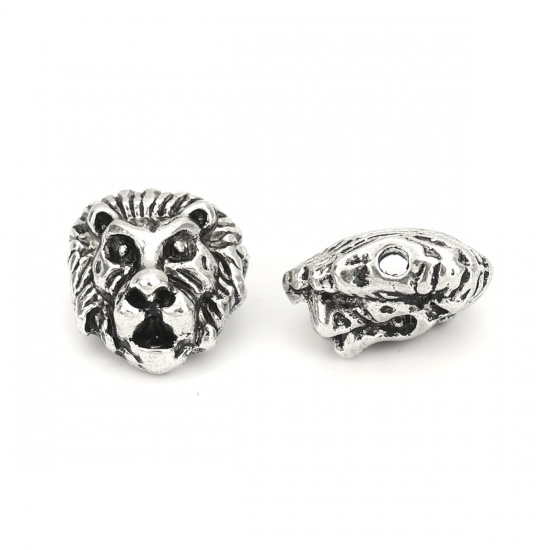 Picture of Zinc Based Alloy Spacer Beads Lion Animal Antique Silver Color 12mm x 11mm, Hole: Approx 1.5mm, 30 PCs