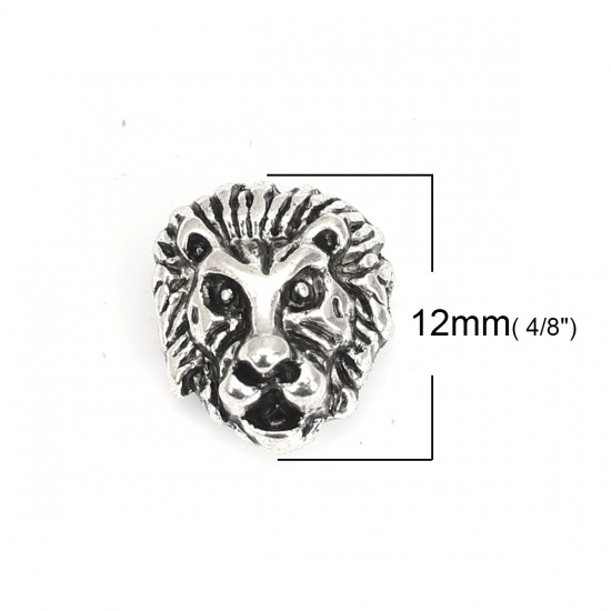 Picture of Zinc Based Alloy Spacer Beads Lion Animal Antique Silver Color 12mm x 11mm, Hole: Approx 1.5mm, 30 PCs