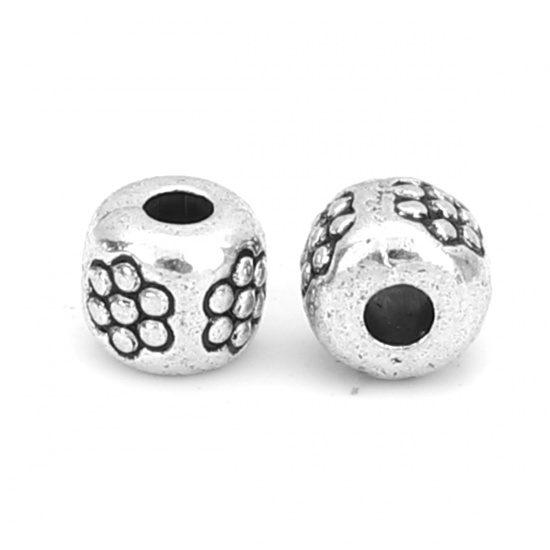 Picture of Zinc Based Alloy Spacer Beads Round Antique Silver Color Flower About 4mm Dia., Hole: Approx 1.3mm, 200 PCs