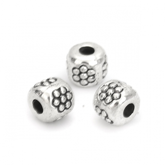 Picture of Zinc Based Alloy Spacer Beads Round Antique Silver Color Flower About 4mm Dia., Hole: Approx 1.3mm, 200 PCs