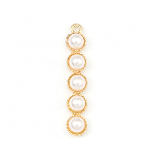 Imagen de Aleación de metal de Zinc + Acrílico Colgantes Chapado en Oro Blanco Imitación de perla 4.2cm x 0.8cm, 10 Unidades