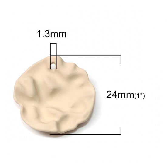 Picture of Zinc Based Alloy Hammered Charms Round Creamy-White 24mm x 23mm, 10 PCs