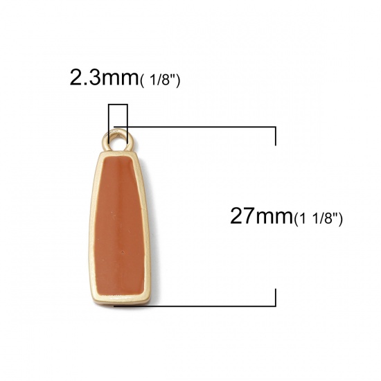 Picture of Zinc Based Alloy Charms Trapezoid Gold Plated Orange Enamel 27mm x 9mm, 10 PCs