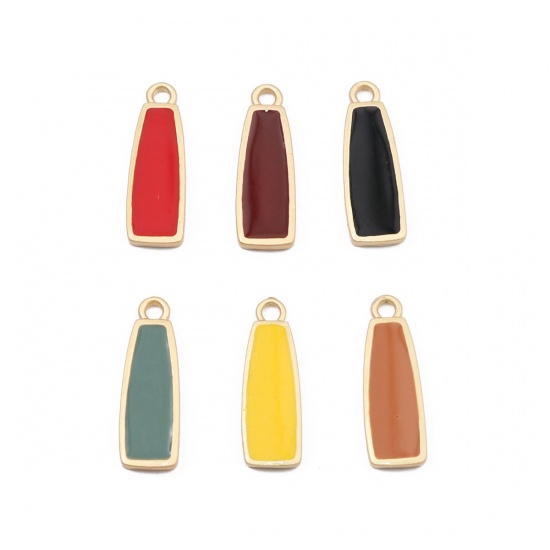 Picture of Zinc Based Alloy Charms Trapezoid Gold Plated Black Enamel 27mm x 9mm, 10 PCs