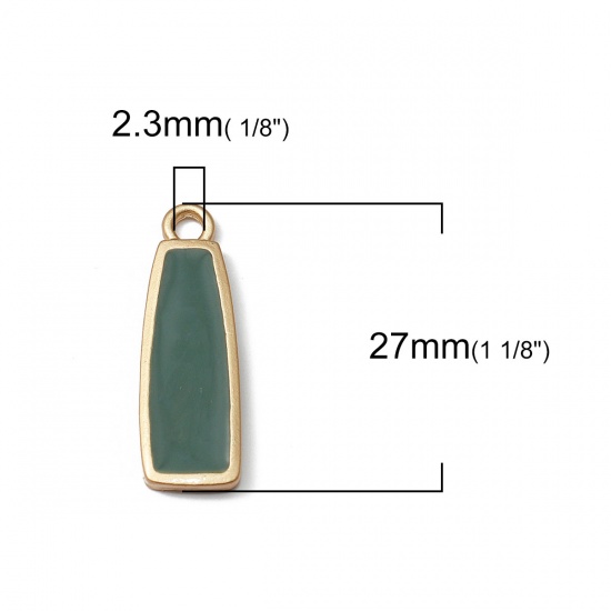Picture of Zinc Based Alloy Charms Trapezoid Gold Plated Green Enamel 27mm x 9mm, 10 PCs