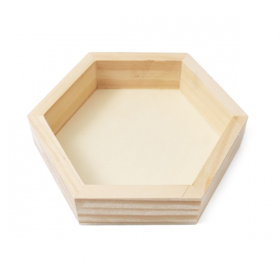 Picture of Wood Ring Dish Jewelry Displays Hexagon Natural 11.5cm x 10cm , 1 Piece