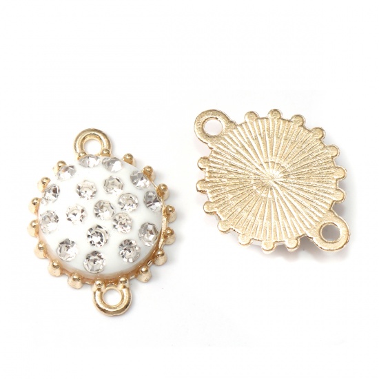 Picture of Zinc Based Alloy & Resin Connectors Round Gold Plated Clear Rhinestone 19mm x 15mm, 10 PCs