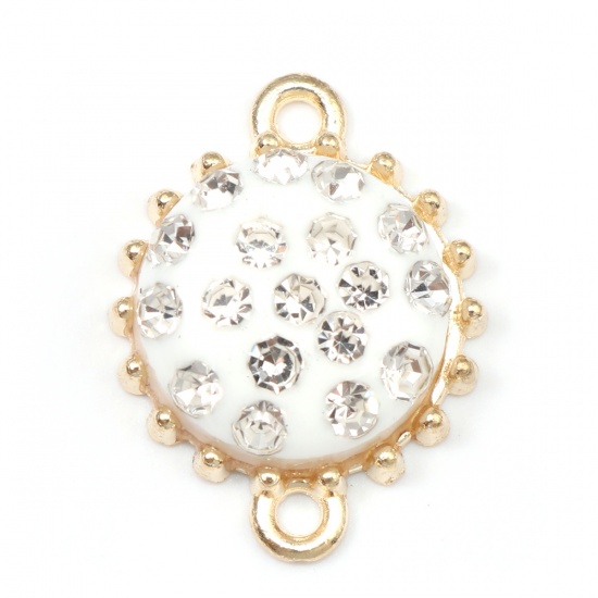 Picture of Zinc Based Alloy & Resin Connectors Round Gold Plated Clear Rhinestone 19mm x 15mm, 10 PCs
