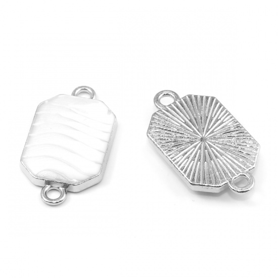 Imagen de Zamak Conectores Octágono Tono de Plata Blanco Raya Esmalte 22mm x 12mm, 20 Unidades