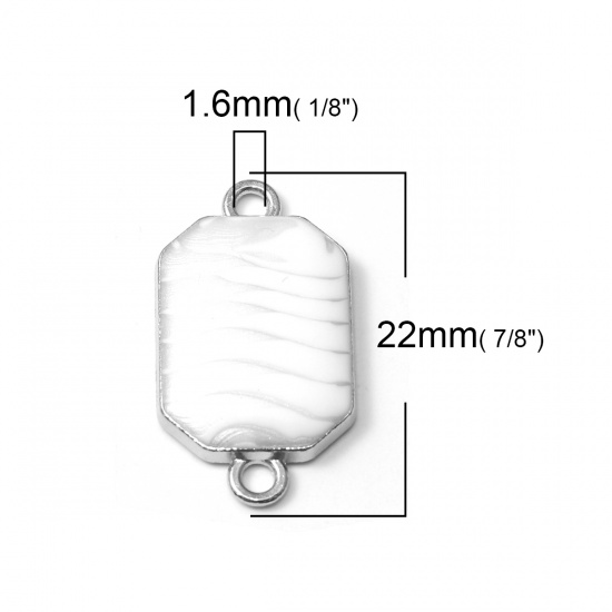 Imagen de Zamak Conectores Octágono Tono de Plata Blanco Raya Esmalte 22mm x 12mm, 20 Unidades