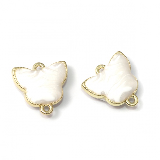 Picture of Zinc Based Alloy Enamelled Sequins Connectors Butterfly Animal Gold Plated White 18mm x 18mm, 10 PCs