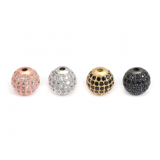 Picture of Zinc Based Alloy Beads Round Gold Plated Black Rhinestone About 10mm Dia., Hole: Approx 2.1mm, 5 PCs