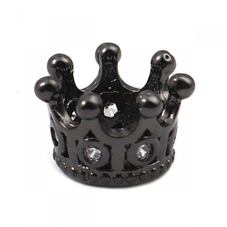 Zinc Based Alloy Beads Crown Gunmetal Clear Rhinestone 11mm x 10mm, Hole: Approx 5.6mm, 5 PCs