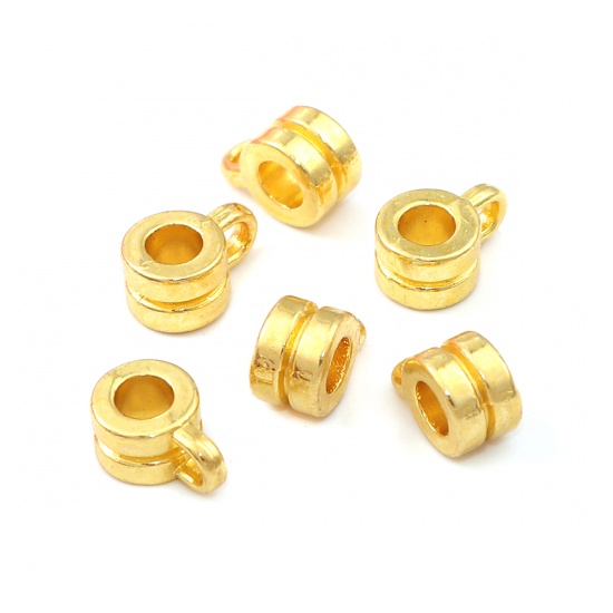 Immagine di Lega di Zinco Perline Bails Perline Cilindrico Oro Placcato 9mm x 6mm, 100 Pz