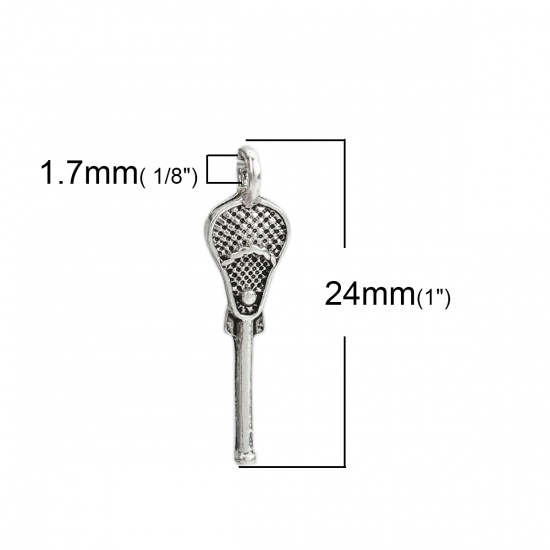 Picture of Zinc Based Alloy Charms Lacrosse Stick Antique Silver Color 24mm x 6mm, 20 PCs