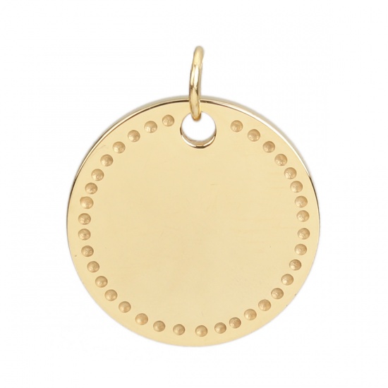 Picture of Stainless Steel Blank Stamping Tags Charms Round Gold Plated Double-sided Polishing 24mm x 20mm, 2 PCs