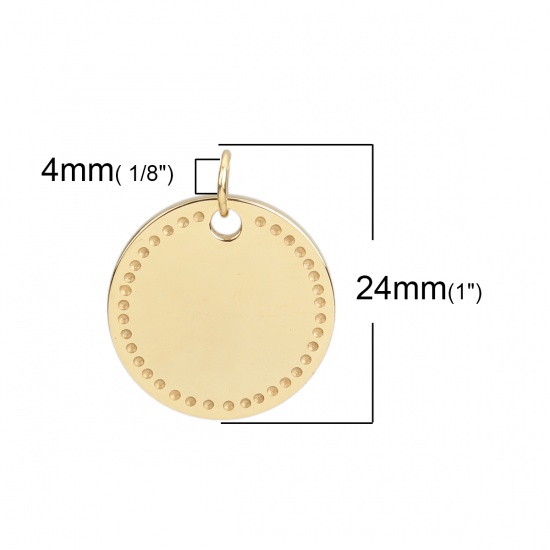 Immagine di Acciaio Inossidabile Etichette di Stampaggio Vuote Charms Tondo Oro Placcato Lucidatura su Entrambi i Lati 24mm x 20mm , 2 Pz