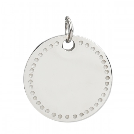Edelstahl Leere Stempeletiketten Charms Rund Silberfarbe Doppelseitiges Polieren 24mm x 20mm, 2 Stück