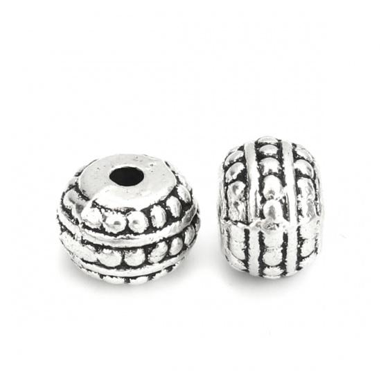 Picture of Zinc Based Alloy Spacer Beads Round Antique Silver Color Dot About 7mm Dia., Hole: Approx 1.5mm, 100 PCs