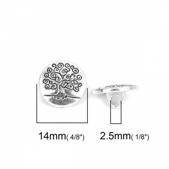 Picture of Zinc Based Alloy Round Antique Silver Color Tree of Life Carved 14mm Dia., 50 PCs