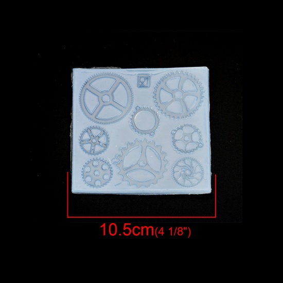 Immagine di Silicone Muffa della Resina per Gioielli Rendendo Rettangolo Bianco Ingranaggio 10.5cm x 10cm, 1 Pz