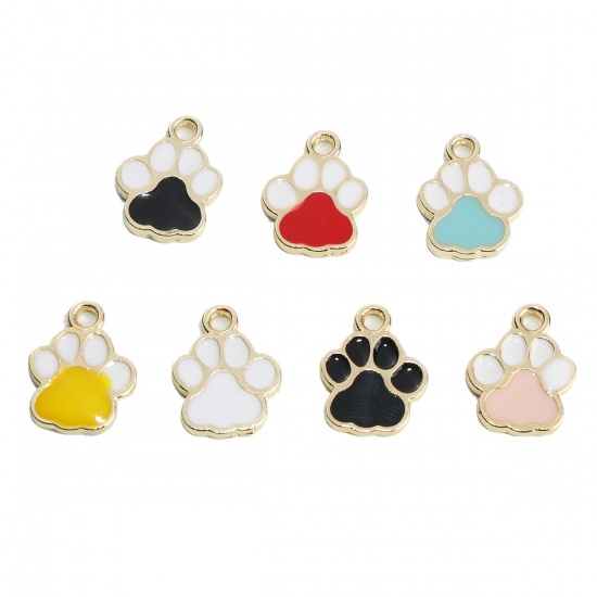 Picture of Pet Memorial Charms Paw Claw Gold Plated White & Pink Enamel 15mm x 12mm, 10 PCs