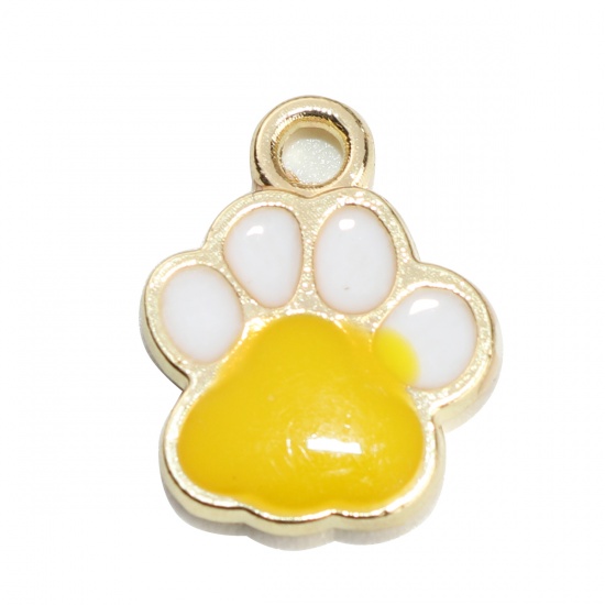 Picture of Pet Memorial Charms Paw Claw Gold Plated Yellow Enamel 15mm x 12mm, 10 PCs