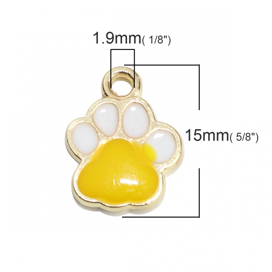 Picture of Pet Memorial Charms Paw Claw Gold Plated Yellow Enamel 15mm x 12mm, 10 PCs
