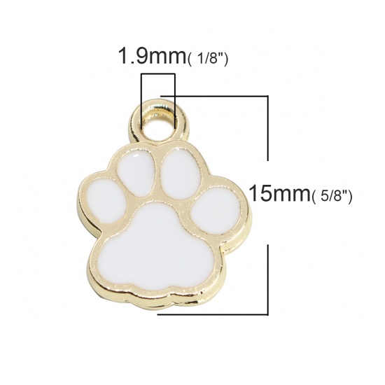 Picture of Pet Memorial Charms Paw Claw Gold Plated White Enamel 15mm x 12mm, 10 PCs