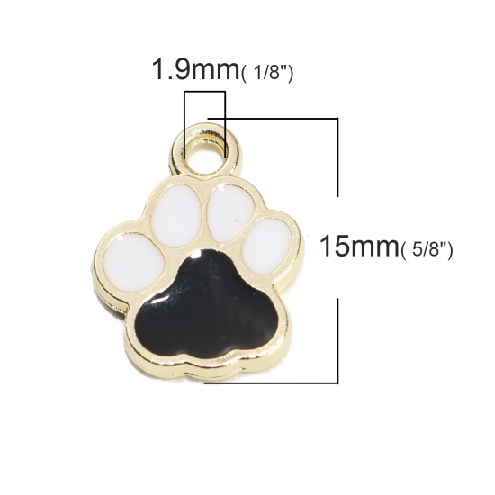 Picture of Pet Memorial Charms Paw Claw Gold Plated Black & White Enamel 15mm x 12mm, 10 PCs