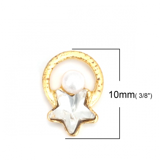 Picture of Zinc Based Alloy Resin Jewelry Craft Filling Material Gold Plated White Irregular Pentagram Star Acrylic Imitation Pearl 10mm x 7mm, 5 PCs