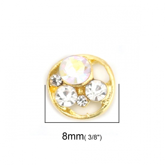 Picture of Zinc Based Alloy Resin Jewelry Craft Filling Material Gold Plated Round AB Color Clear Rhinestone 8mm Dia., 10 PCs