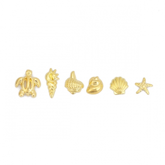 Picture of Zinc Based Alloy Resin Jewelry Craft Filling Material Gold Plated Marine Animal Mixed 8mm x 4mm - 5mm x 4mm, 1 Piece ( 6 PCs/Set)