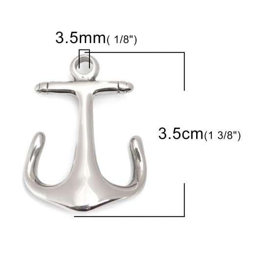 Picture of 304 Stainless Steel Casting Pendants Anchor Silver Tone 35mm x 25mm, 1 Piece
