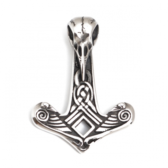 Picture of 304 Stainless Steel Casting Pendants Arrowhead Antique Silver Color 48mm x 35mm, 1 Piece