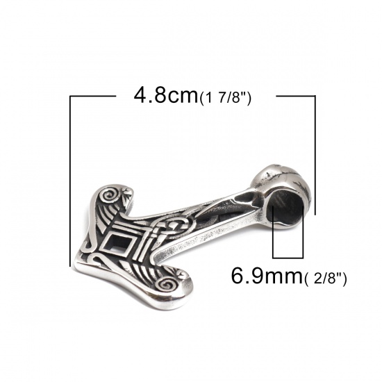 Picture of 304 Stainless Steel Casting Pendants Arrowhead Antique Silver Color 48mm x 35mm, 1 Piece