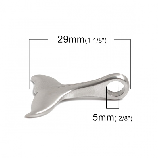 Picture of 304 Stainless Steel Casting Charms Fishtail Silver Tone Frosted 29mm x 26mm, 1 Piece